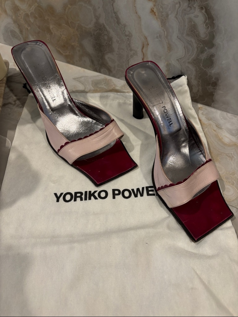 Macy's Pink and Burgundy Scalloped Open-Toe Mules